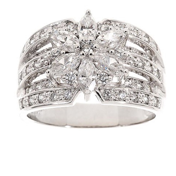 Diamonique Jewelry Qvc Epiphany Diamonique 35 Ct Tw Mixed Cut Flower Ring 027 Poshmark